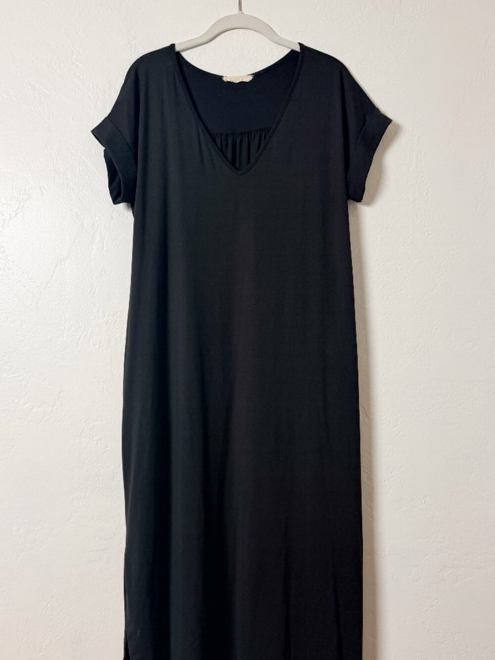 entro Black Babydoll Maxi Dress Pockets Side Slits